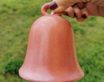 pink Easter bell, pink ceramic bell, handmade ceramic bell, ceramic bell with clapper, Easter bell