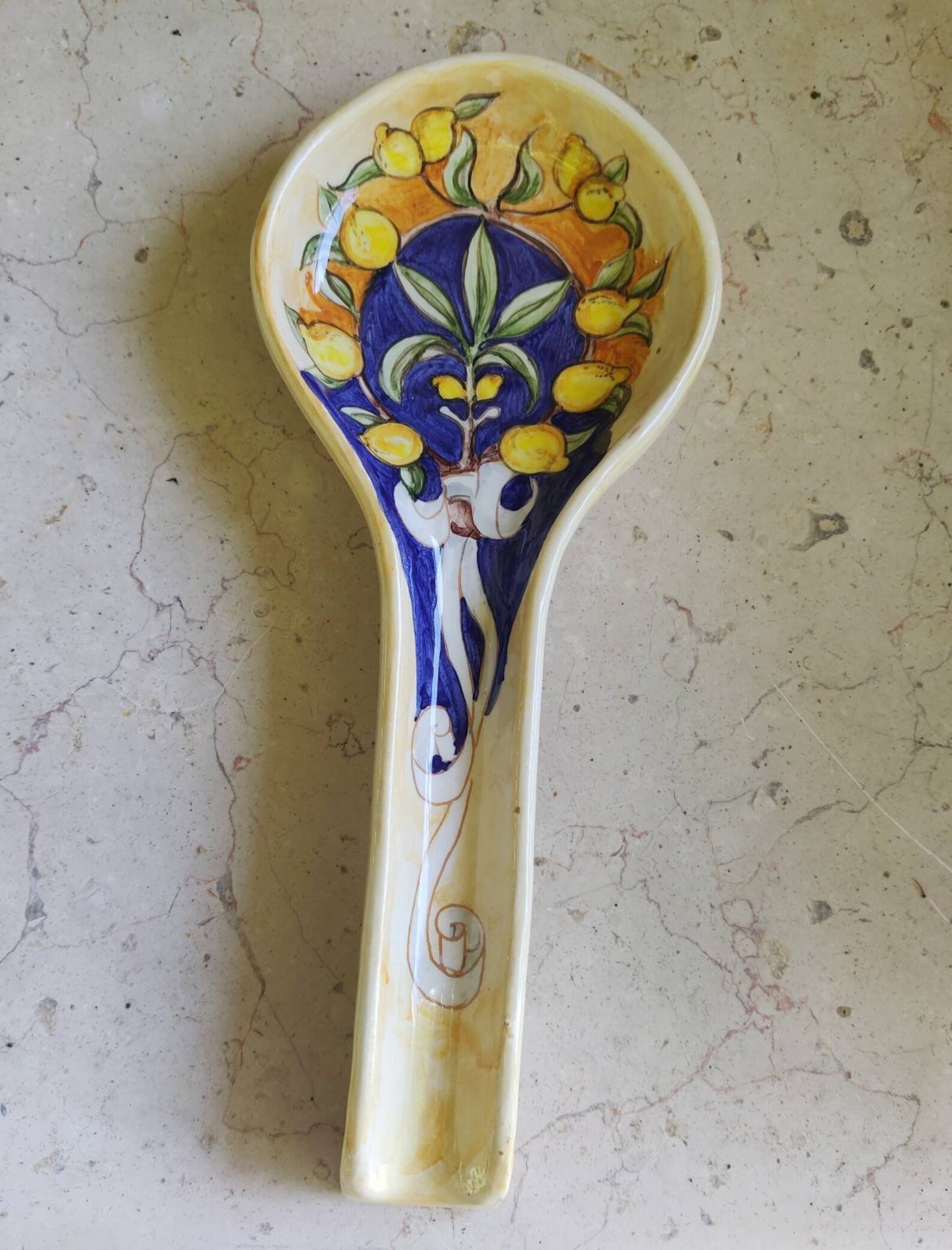 Laying ceramic ladles with lemons fruits and leaves hand Etsy