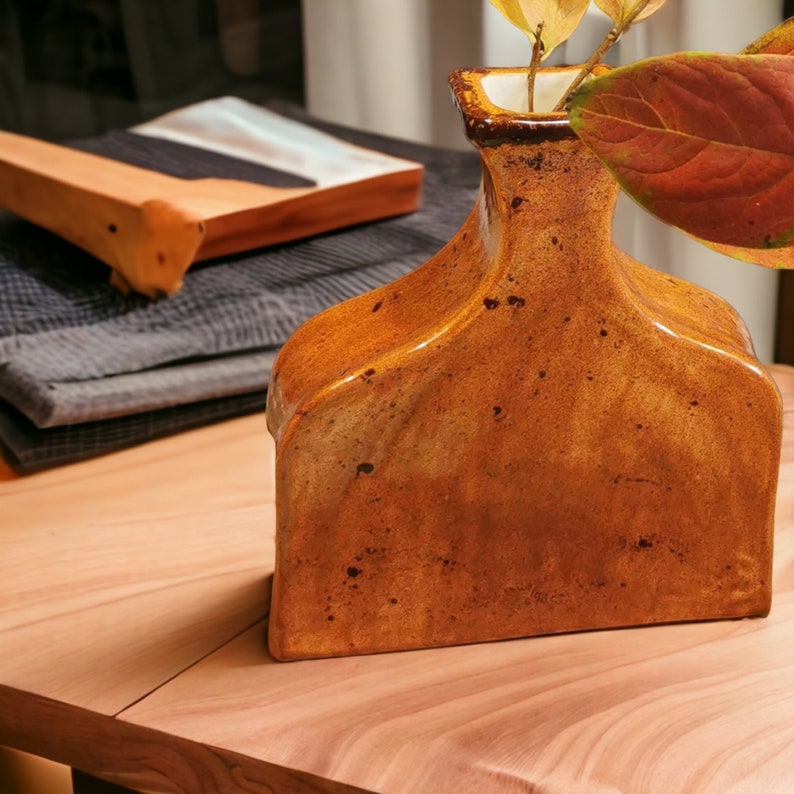 Khaki Ceramic Vases, flowerpot orange, Cut Flower Ceramic Vase, Contemporary Ceramic Vase, Autumn Gift, Khaki Home Decor image 2