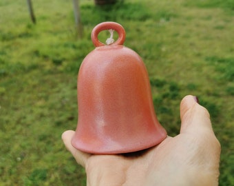 pink Easter bell, pink ceramic bell, handmade ceramic bell, ceramic bell with clapper, Easter bell