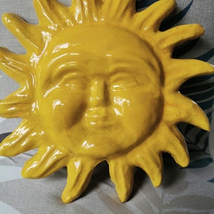 Italian ceramic sun plaques, Italy pottery sun, ceramic sun face, sun and moon ornaments,sun ornament yellow sun handmade, sun wall hanging image 2