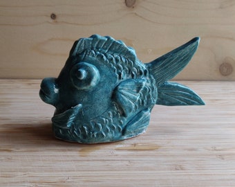 Ceramic fish , decorative blue green fish, paperweight sea home naturehand-painted fish sculpture, gift for dad, home decorations by the sea