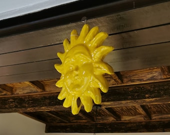 Sole di ceramica da appendere, sole in ceramica tridimensionale sole ceramica dipinto, sole giallo in ceramica, sole fuori porta grande sole