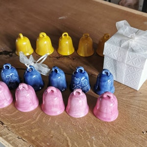 Pink bells, blue bell, birth bell, ceramic bells, yellow bells, small bells, ceramic bells made in italy, handmade bells art from italy image 1