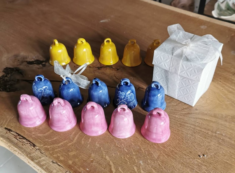 Pink bells, blue bell, birth bell, ceramic bells, yellow bells, small bells, ceramic bells made in italy, handmade bells art from italy image 1