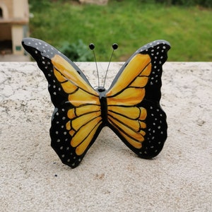 Wall yellow Monarch butterfly, garden decorative butterflies, home Ceramic Butterfly, Ceramic Home Decor