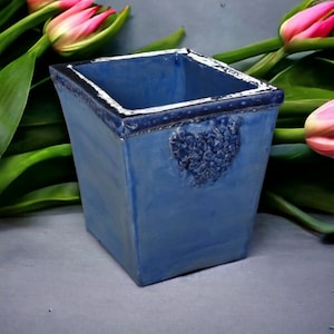 ceramic vase holder, blue vase holder, garden vase holder, pottery and vase for plants, pottery vases handmade, italian pottery, blue vase