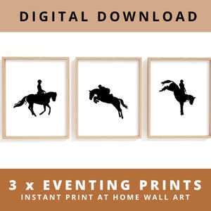 Equestrian Art Prints | Set of 3 Eventing Prints - Dressage, Show Jumping and Cross Country Wall Art for Horse Lovers XC