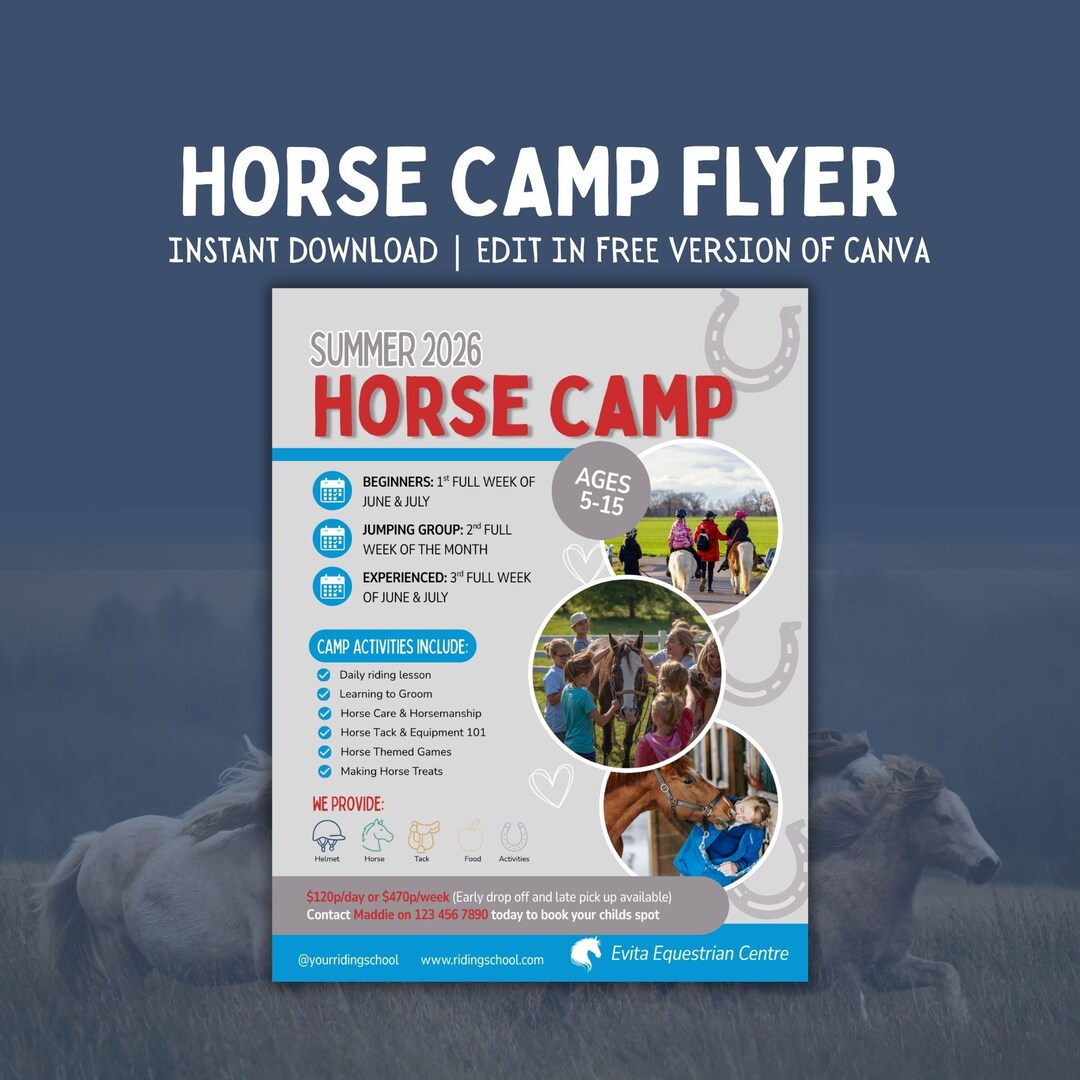 Horse Camp Flyer | Flyer for Horse Riding Lessons | Horseback Riding ...