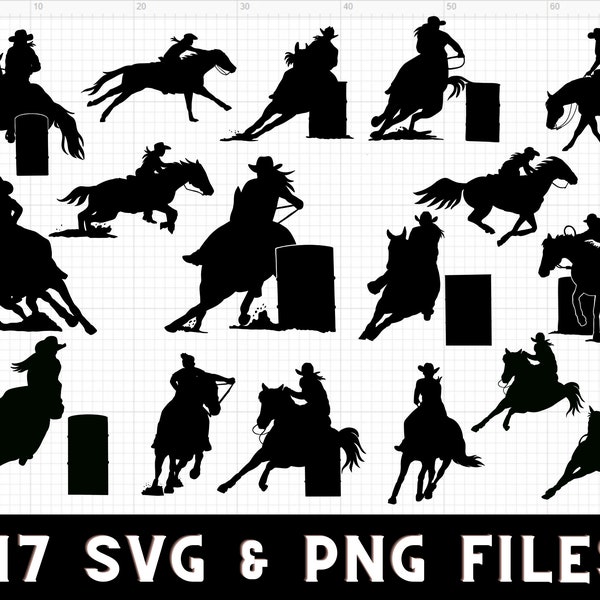 17 Barrel Racing SVG Bundle | Barrel Racer Cutting file for Cricut, Silhoutte Machines in png and svg files