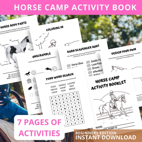 Horse Camp Workbook | Horse Activity Book | PDF Digital Download