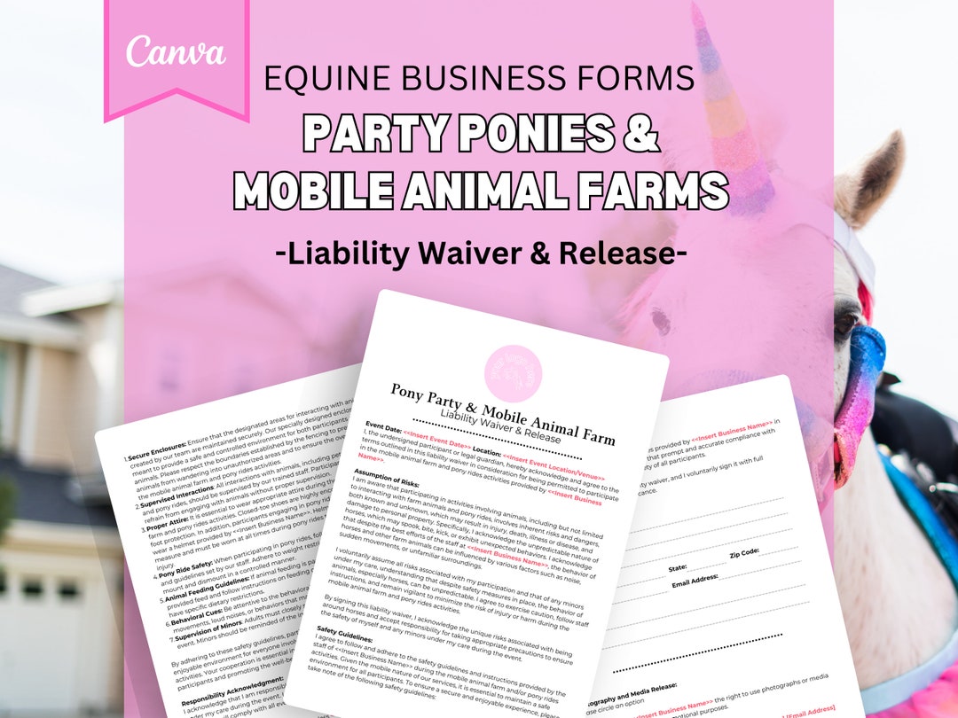 Pony Ride Waiver Template | Animal Liability Waiver Form | Pony Party ...