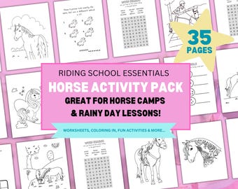 Horse Camp Workbook | Horse Activity Book | Horse Activities & Coloring | Pony Camp Worksheets | Pony Birthday Party |  PDF Digital Download