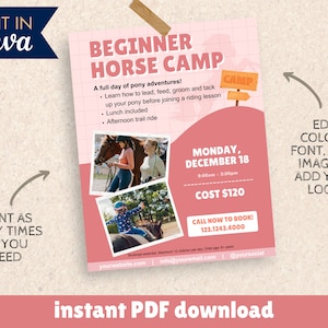 Horse Camp Flyer | Beginner Pony Camp | PDF Digital Download