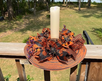12" Halloween Deco Mesh Mini Centerpiece/candle Ring Holder - Black - Etsy