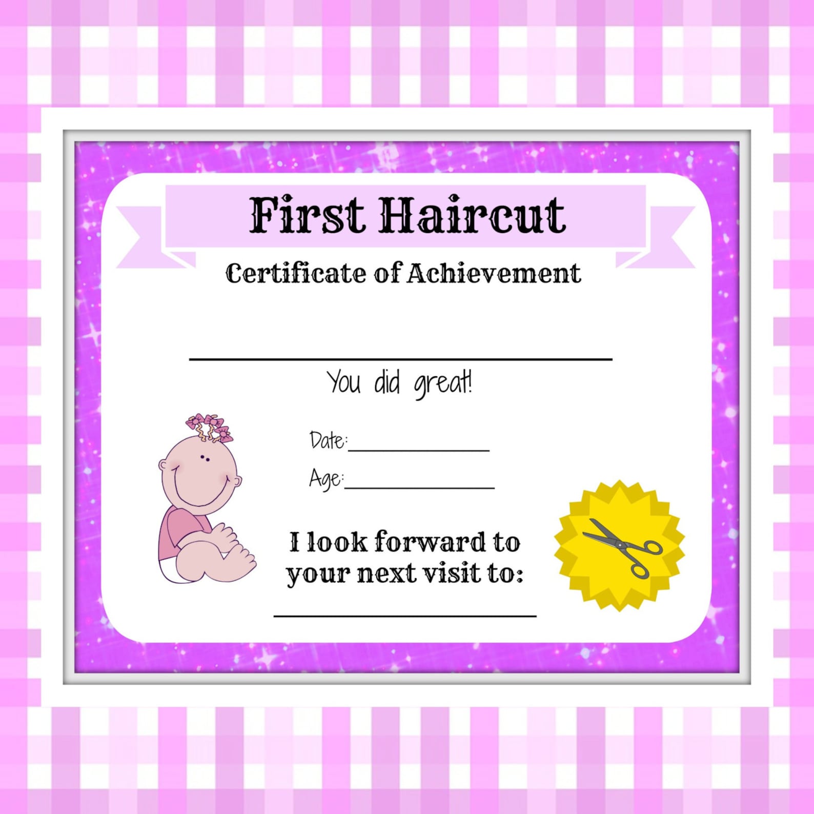 Girls First Haircut Certificate Baby First Haircut Photo Certificate