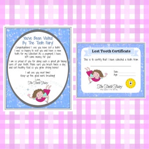 Tandenfee brief, verloren tand, kind, baby mijlpaal, brief van tandenfee, aandenken, certificaat, jongen, meisje, digitale download, decor