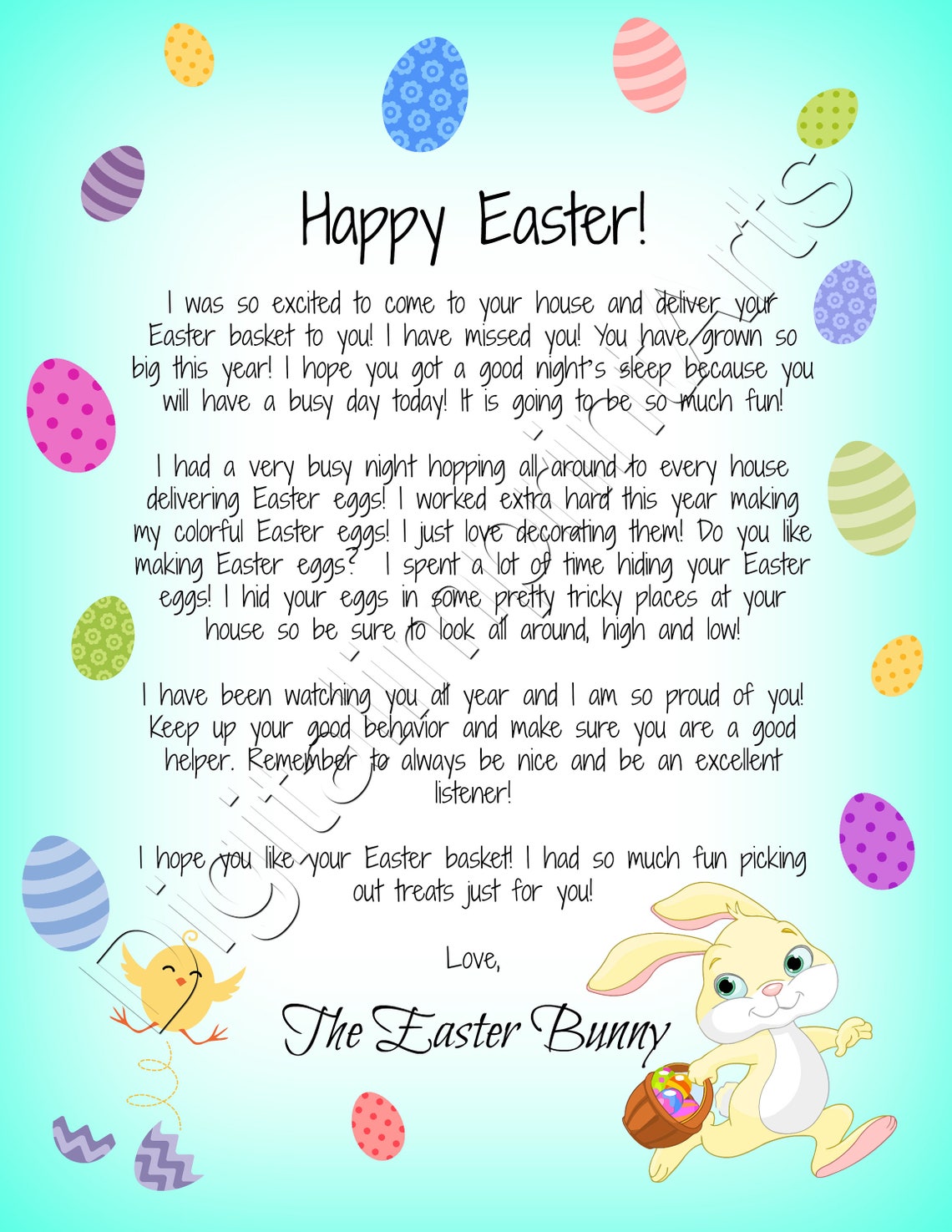 Easter Bunny Letter Eggs Easter Decor Easter Printout Etsy