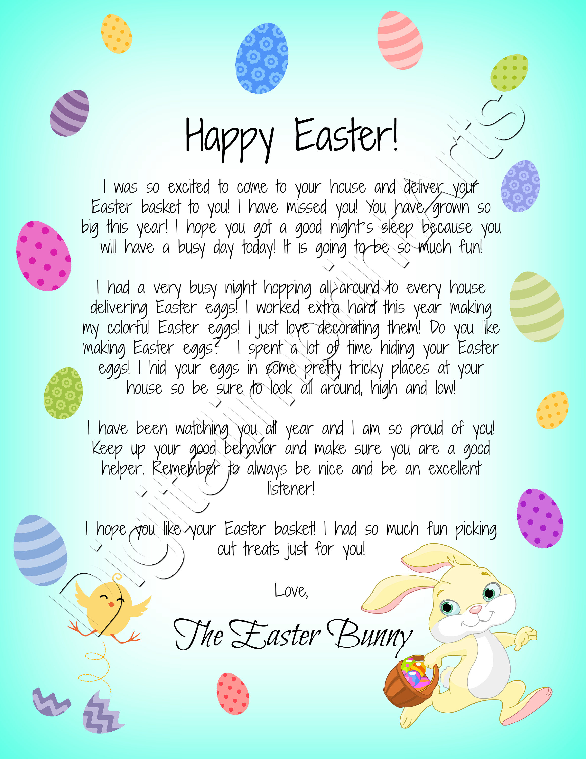 Easter Bunny Letter, Eggs, Easter Decor, Easter Printout, Child, Baby