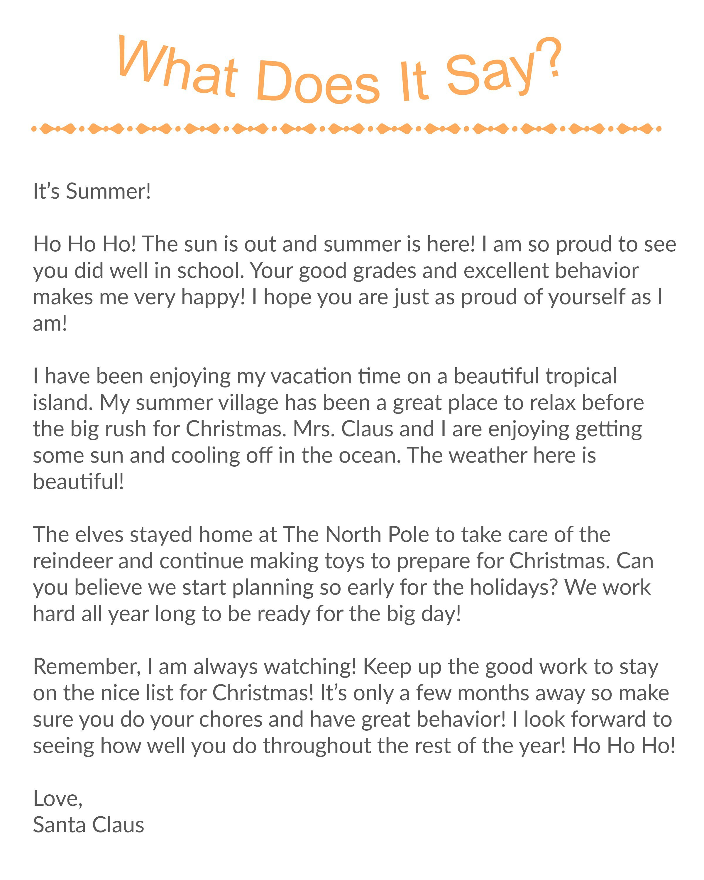 Santa Claus Nice List Summer Letter, Christmas Letter, Child