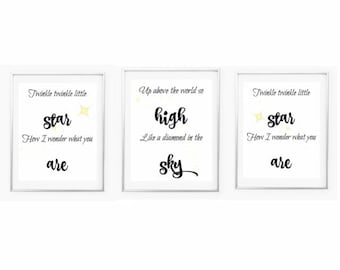 Twinkle Twinkle Little Star, Impresión de rima infantil, Vivero de género neutro, Arte de la pared de la guardería, Decoración de la guardería, Imprimible, Bebé niño, Niña
