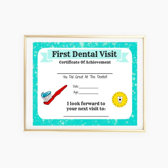 First Dental Visit 2, Dental Exam, Dentist Certifcate, Pediatric Dental Certificate, First Time At Dentist, I Look Forward to Next Visit To