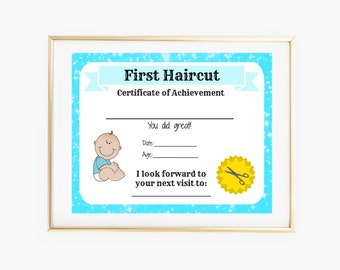 Certificat de première coupe de cheveux pour garçons, certificat de photo de première coupe de cheveux de bébé, jalon de bébé, lettre souvenir, coiffeur, coiffeur, coupe de cheveux