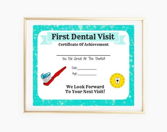 Première visite chez le dentiste, examen dentaire, certificat de dentiste, certificat dentaire pédiatrique, première visite chez le dentiste, certificat de médecin