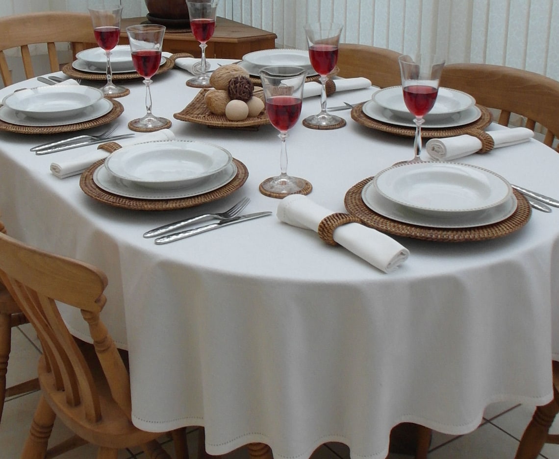 Cotton Collection White Oval Tablecloth Etsy