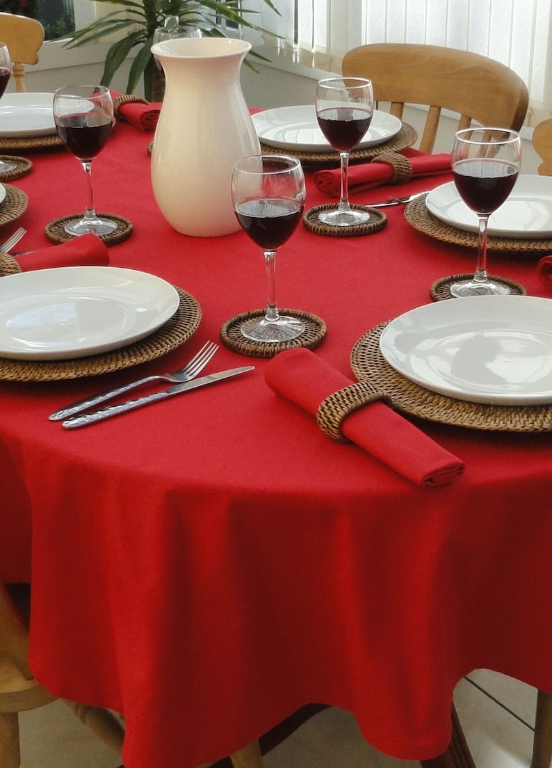 Cotton Collection Red Oval Tablecloth Etsy UK