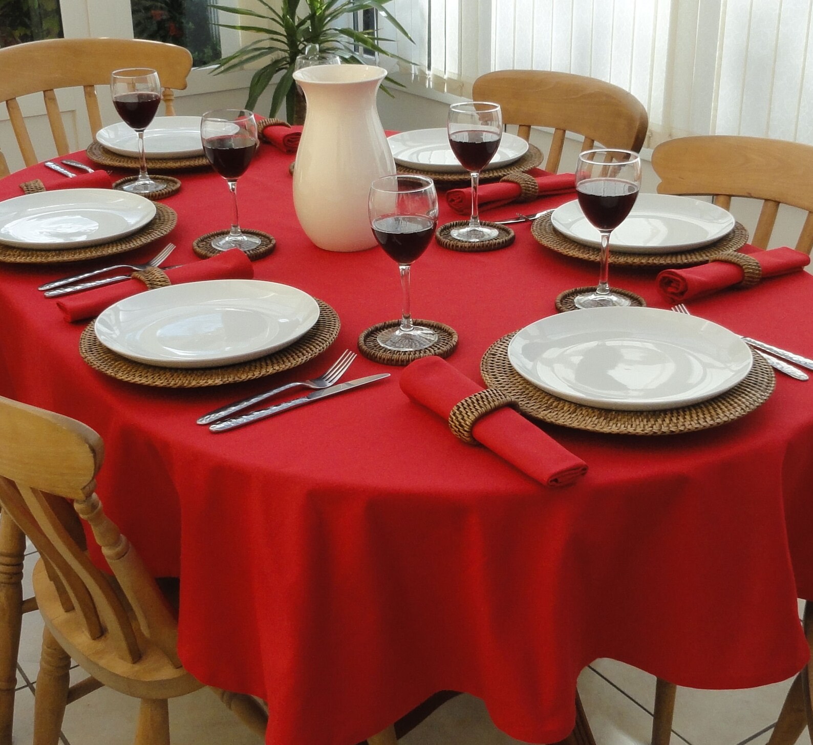 Cotton Collection Red Oval Tablecloth Etsy