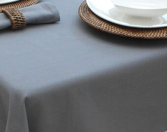 Cotton Collection Grey Oval Tablecloth