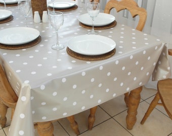Rectangle Wipe Clean PVC Tablecloth - Champagne Polka Dot