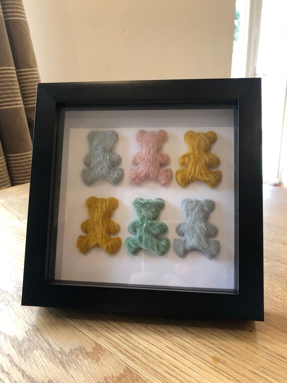 Furry Teddy Bear Wall Art in Box Glass Frame - Unique Children's Decor - 6x6 Inches - Perfect Gift - Stand or Hang