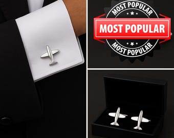Cufflinks Gift Hub 25mm Aeroplane Cufflinks Silver Bullet Back Cabochon Glass