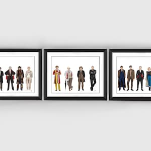 Doctor Who Art Prints | A4 size | Set of 3 prints | All 14 Doctors | Hand Drawn Illustration
