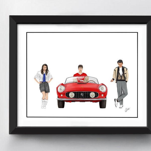 Ferris Bueller Art Print | Ferris | Cameron | Sloan | 1961 Ferrari 250 GT California | A4 size | Hand Drawn illustration