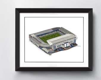 GroundDesigns LEEDS UNITED - Stampa cartina artistica dello stadio ELLAND ROAD LUFC