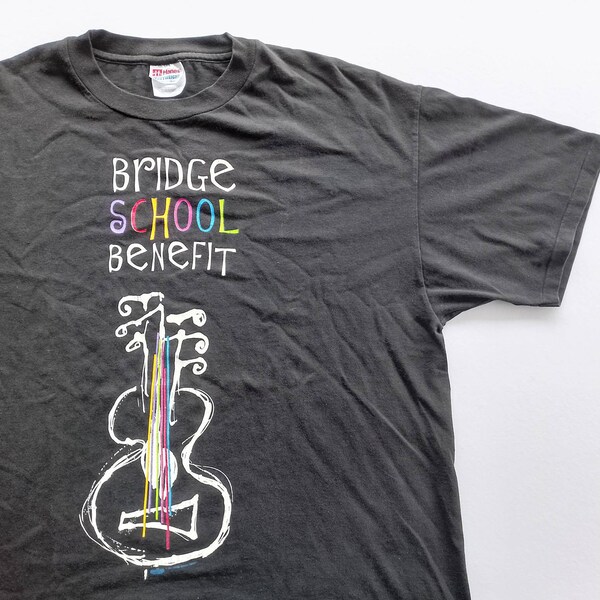 Vintage 1995 Bridge School Benefit A Very Special Acoustic Evening Show T Shirt size XL (W 24 x L 31)