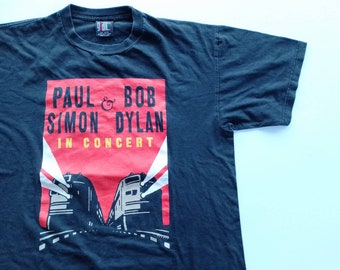 Vintage 90's Bob Dylan Paul Simon In Concert Never Ending Tour T Shirt size XL (W 23 x L 28.5)