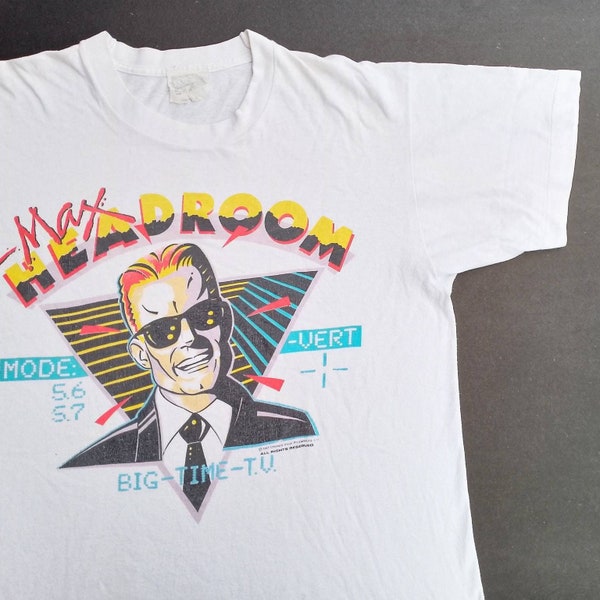 Vintage 1987 Max Headroom Big Time TV T Shirt size L (W 21.5 x L 29)