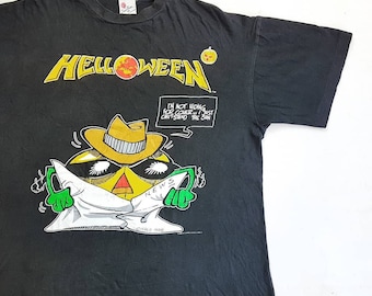 Vintage 1988 Helloween Pumpkins Fly Free..88/89 Tour T Shirt size L (W 21.5 x L 25.5)