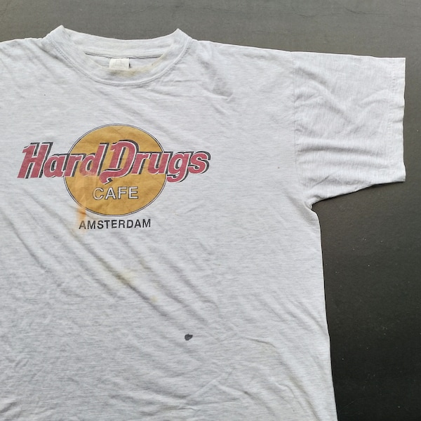 Vintage 2000's Hard Drugs Cafe Amsterdam T Shirt size L (W 24 x L 27.5)