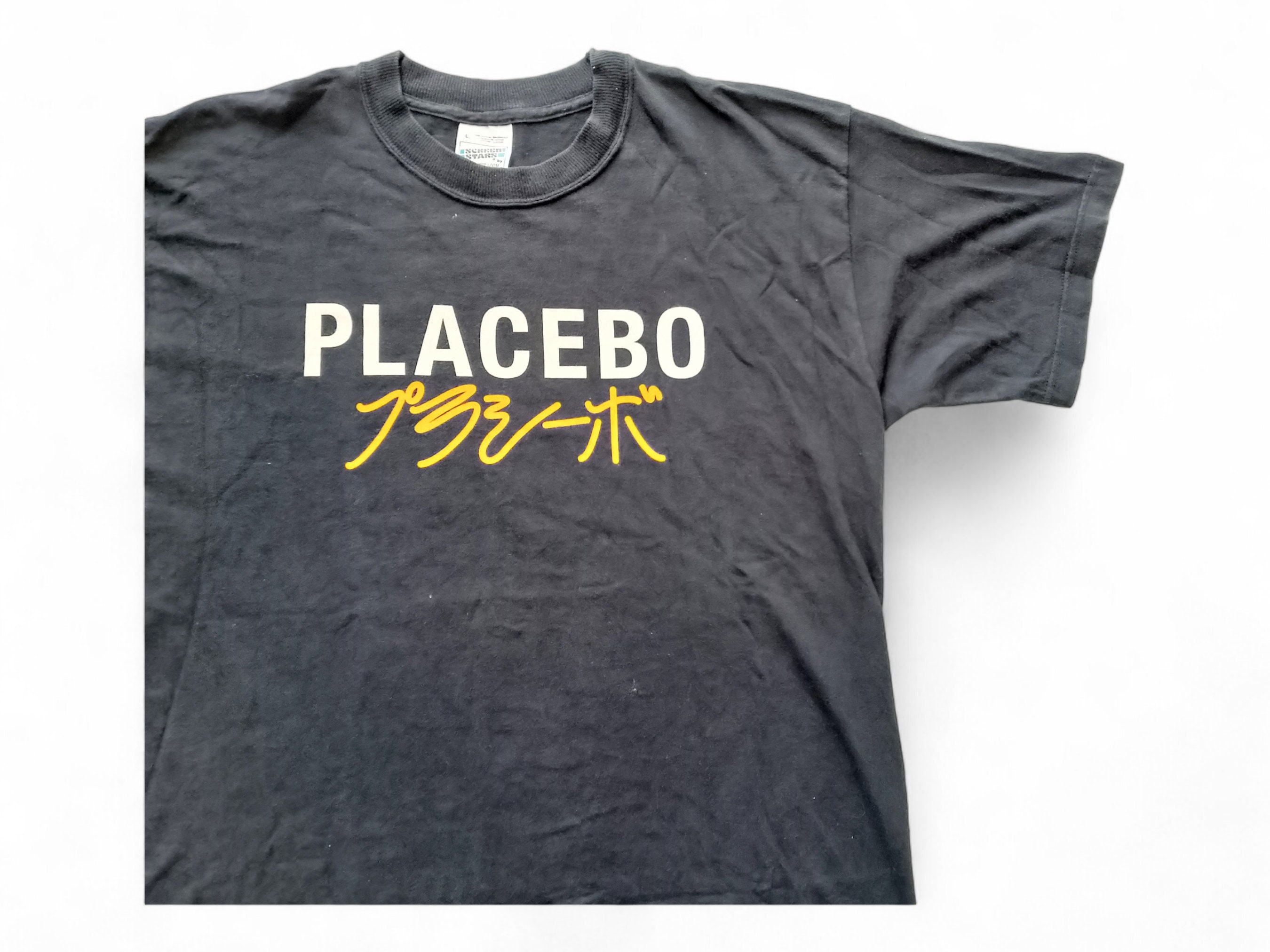 Vintage 90's Placebo Japanese Text T Shirt Size L (W 22 X L