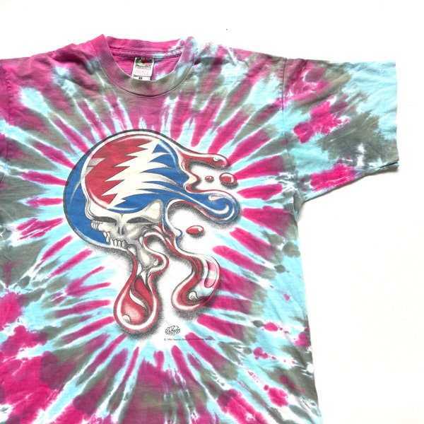 Vintage 1994 Grateful Dead Melted Steal Your Face Skull Emblem T Shirt taglia L (W 21 x L 28.5)