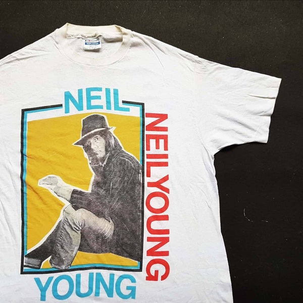 Vintage 1988 Neil Young & The Bluenotes This Notes For You! T Shirt size XL (W 21 x L 27.5) | Bob Dylan Bryan Adams Bruce Springsteen