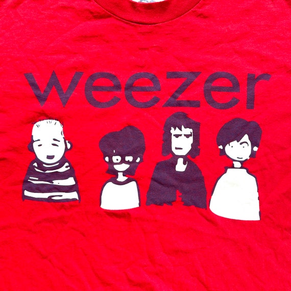 Vintage 2000's Weezer Group Caricature T Shirt Size S W 18 X L 26
