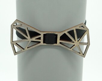 Geometric Wooden Bow Tie Architect Gray, Organic Cotton Strap, Gift for Him, Wedding Bow Tie, Handmade Accessory for Men