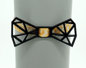 Geometric Wooden Bow Tie Architect Black, Organic Cotton Strap, Gift for Him, Wedding Bow Tie, Handmade Accessory for Men