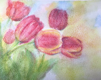 Original Aquarell Painting / home decor / Art / watercolor / Gift / watercolor Gift Aquarelle Tulips